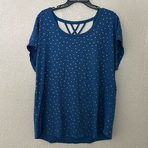 Women’s Plus Size Lane Bryant Top, 18/20 2X, Blue Gold Dots